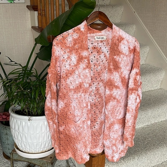 Peach Love California Orange Crochet Open Cardigan - Picture 1 of 9